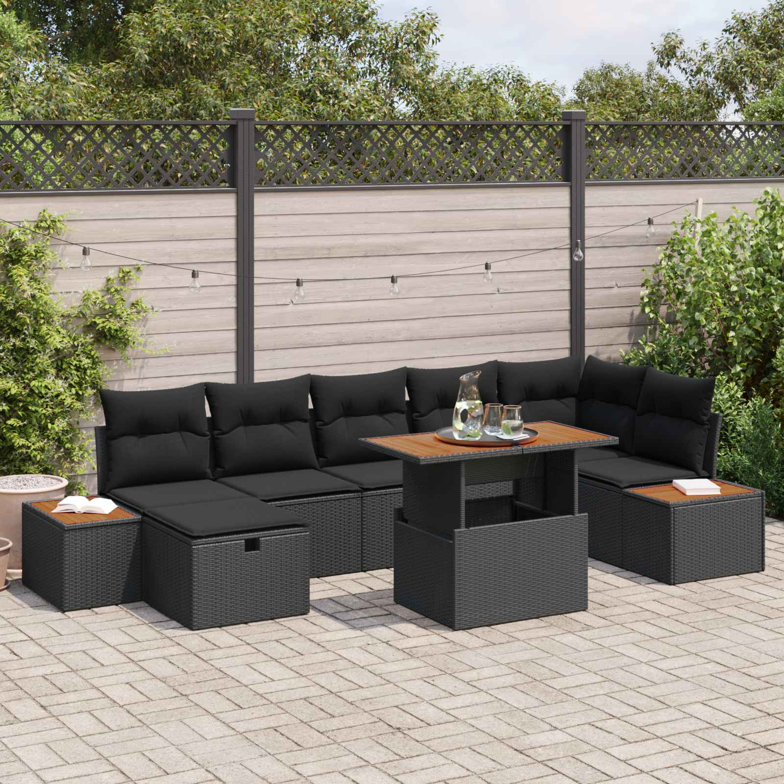 Ensemble de canapé de jardin 8 pcs Noir polyrotin - XIOS