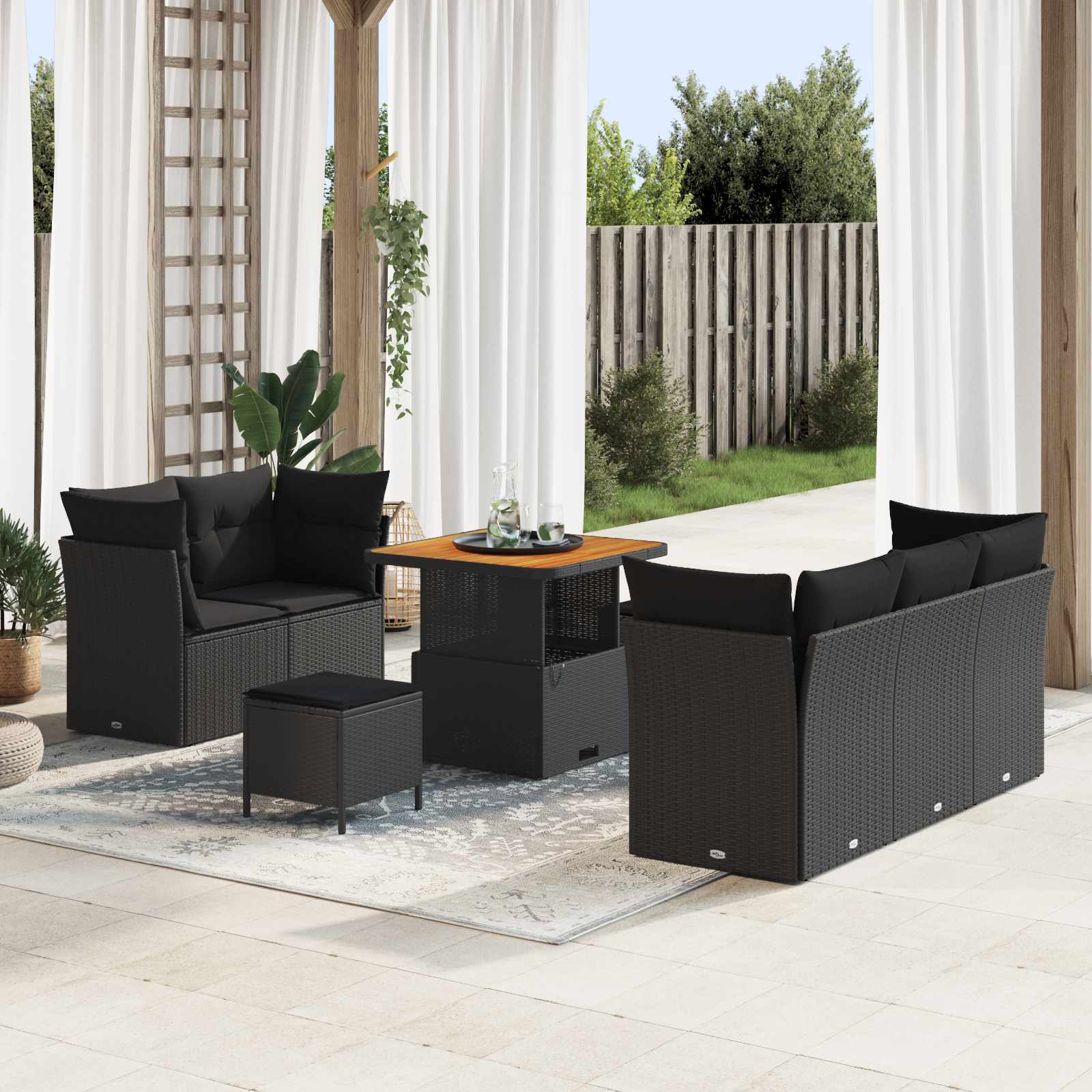 Ensemble de canapé de jardin 8 pc Noir polyrotin