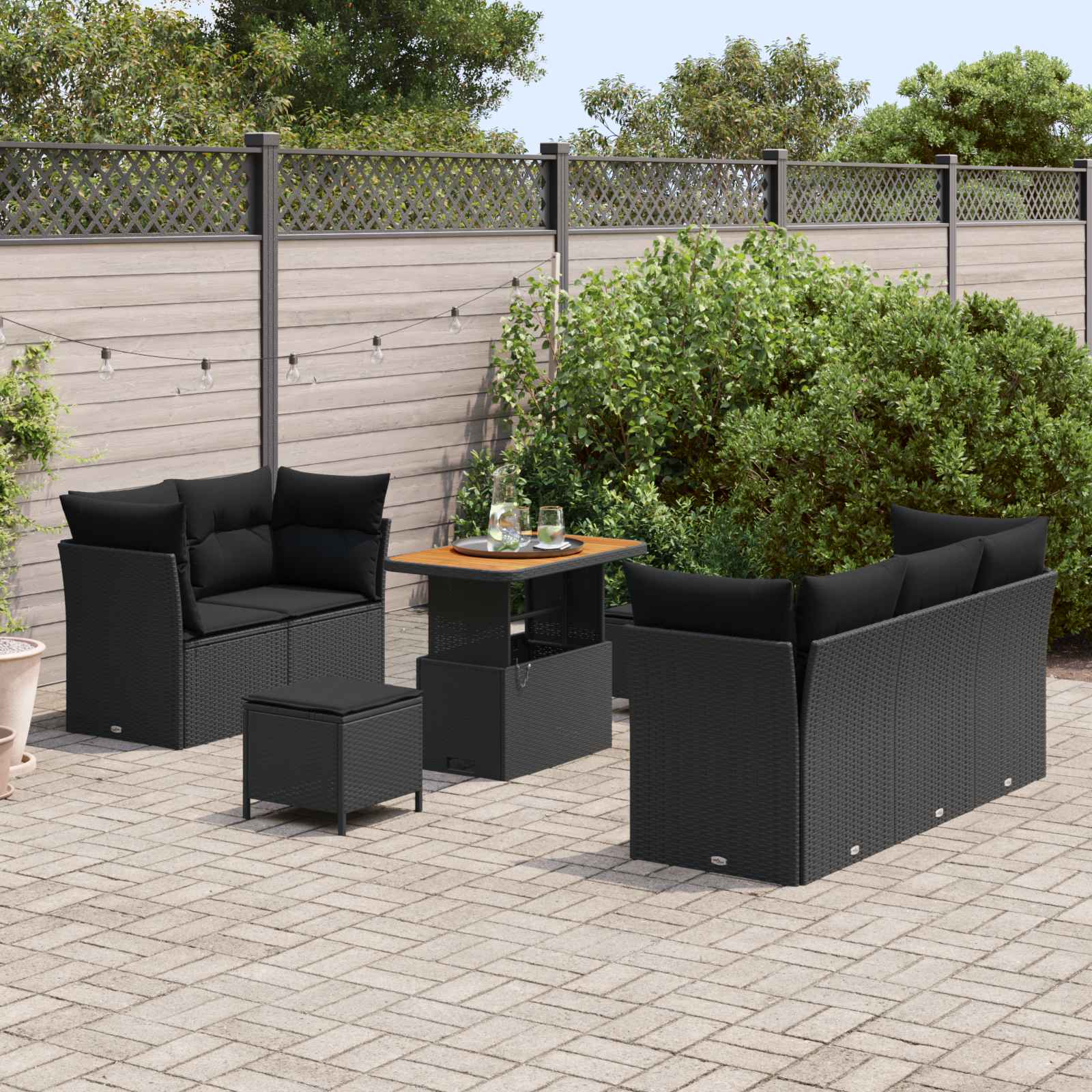 Ensemble de canapé de jardin 8 pc Noir polyrotin