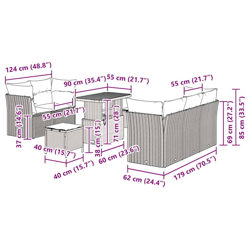Ensemble de canapé de jardin 8 pcs Noir polyrotin - XIOS