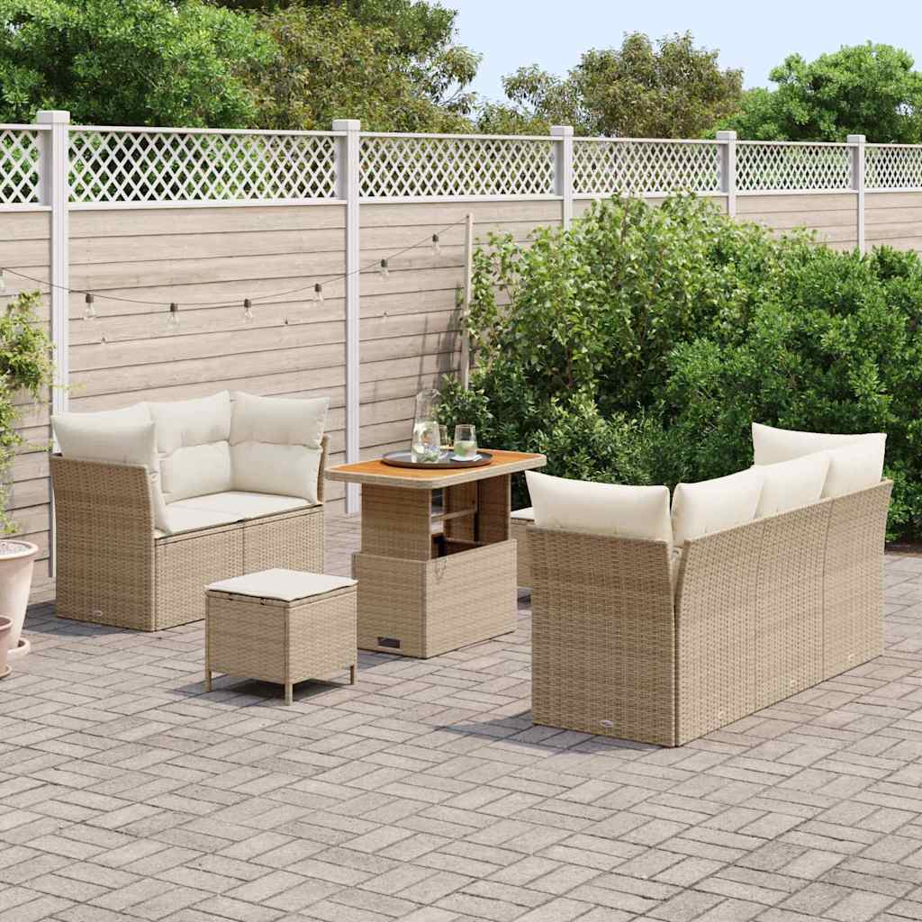 Ensemble de canapé de jardin avec coussin 8 pcs Beige polyrotin