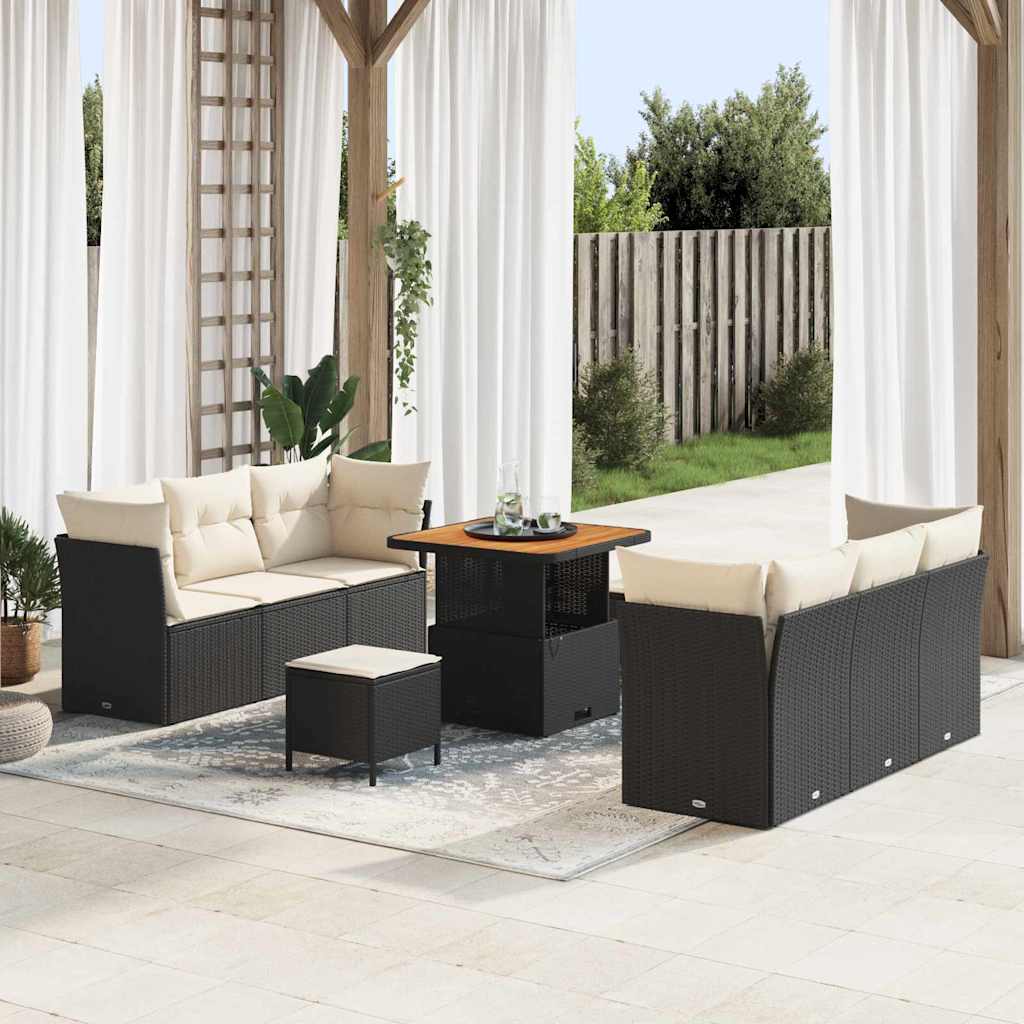 Ensemble de canapé de jardin avec coussin 9 pcs Noir polyrotin - XIOS