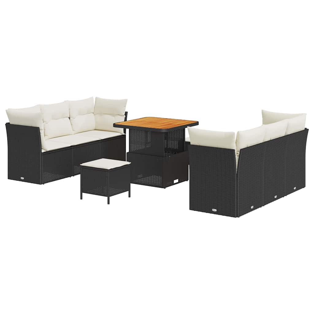 Ensemble de canapé de jardin avec coussin 9 pcs Noir polyrotin - XIOS