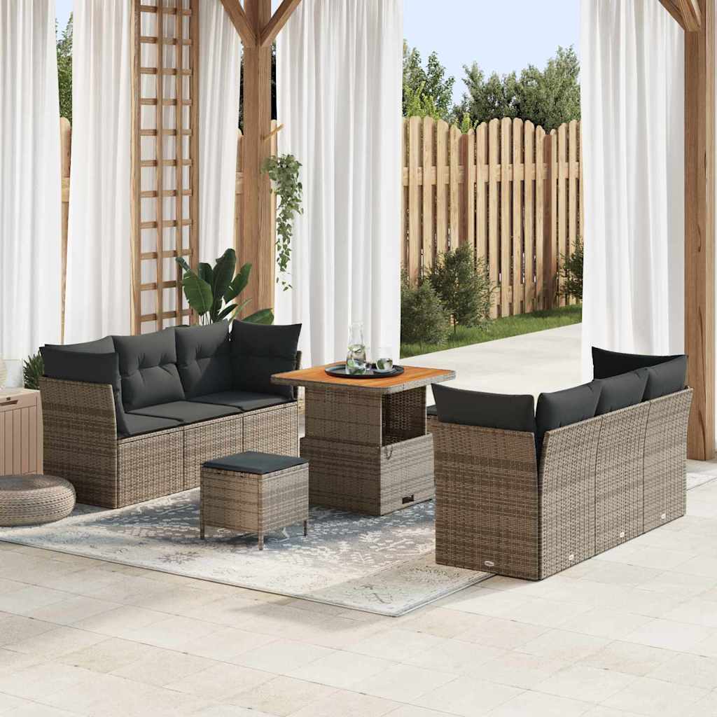 Ensemble de canapé de jardin 9 pcs Gris polyrotin - XIOS
