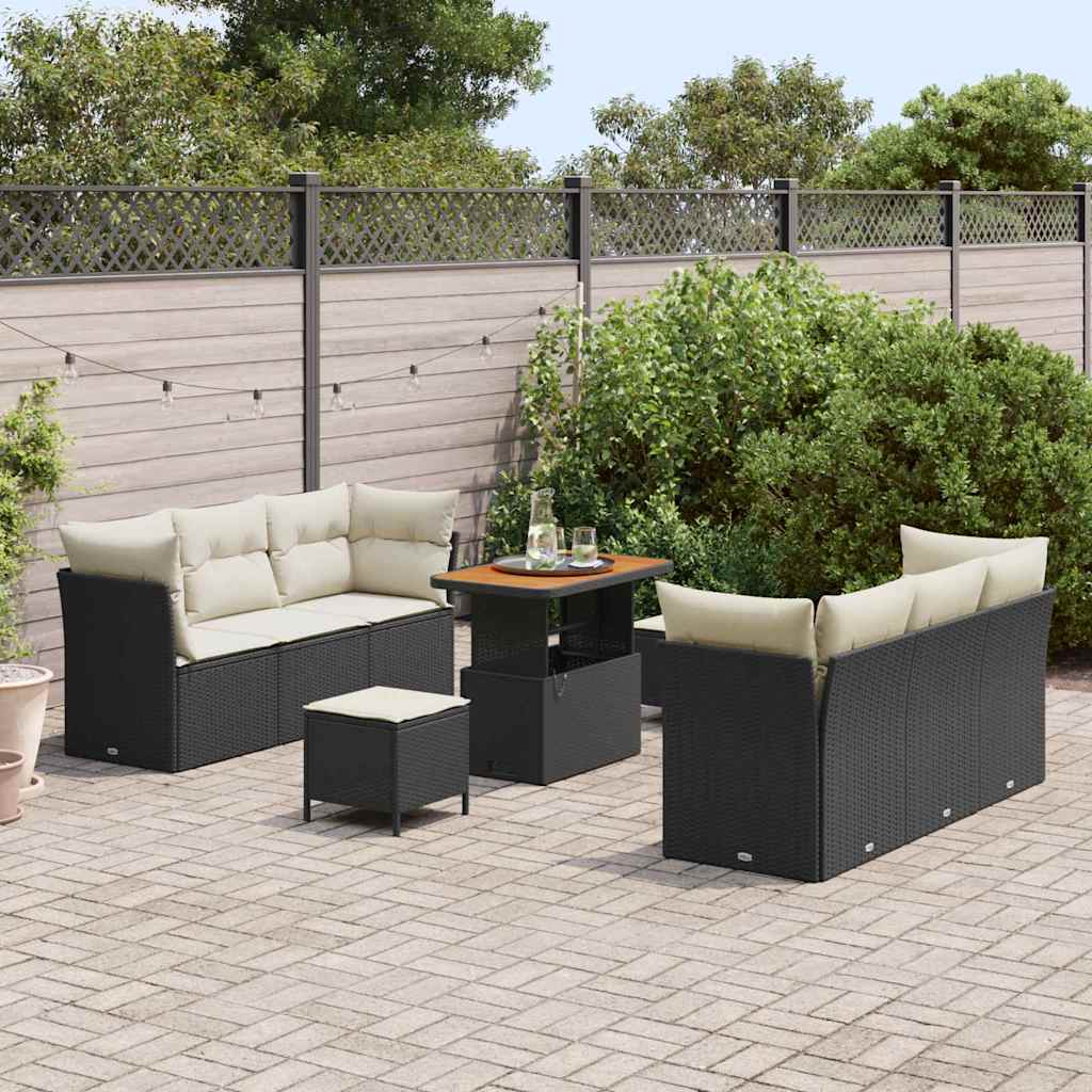 Ensemble de canapé de jardin avec coussin 9 pcs Noir polyrotin - XIOS