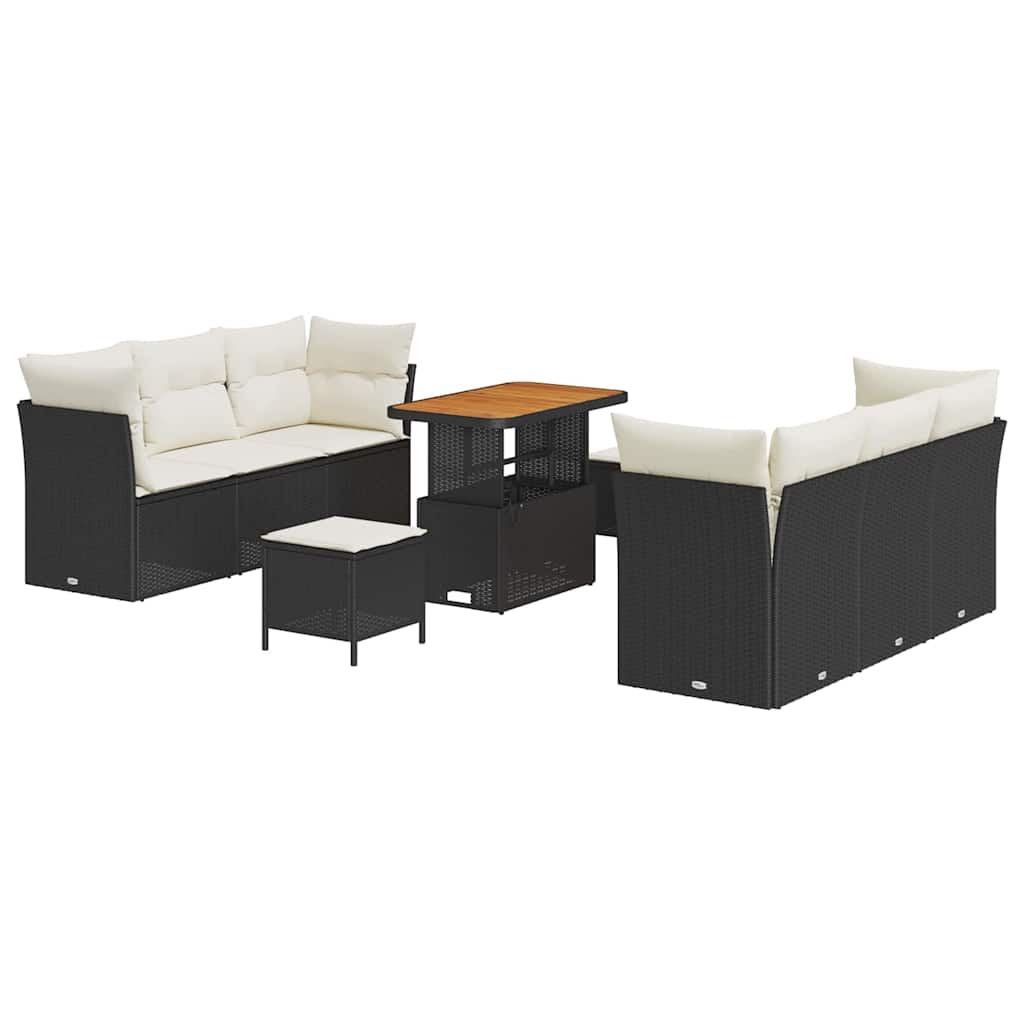 Ensemble de canapé de jardin avec coussin 9 pcs Noir polyrotin - XIOS