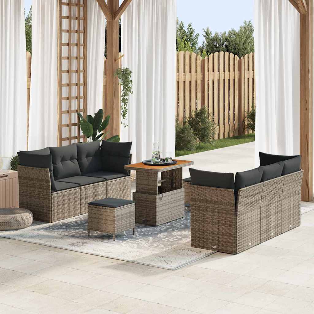 Ensemble de canapé de jardin 9 pcs Gris polyrotin - XIOS