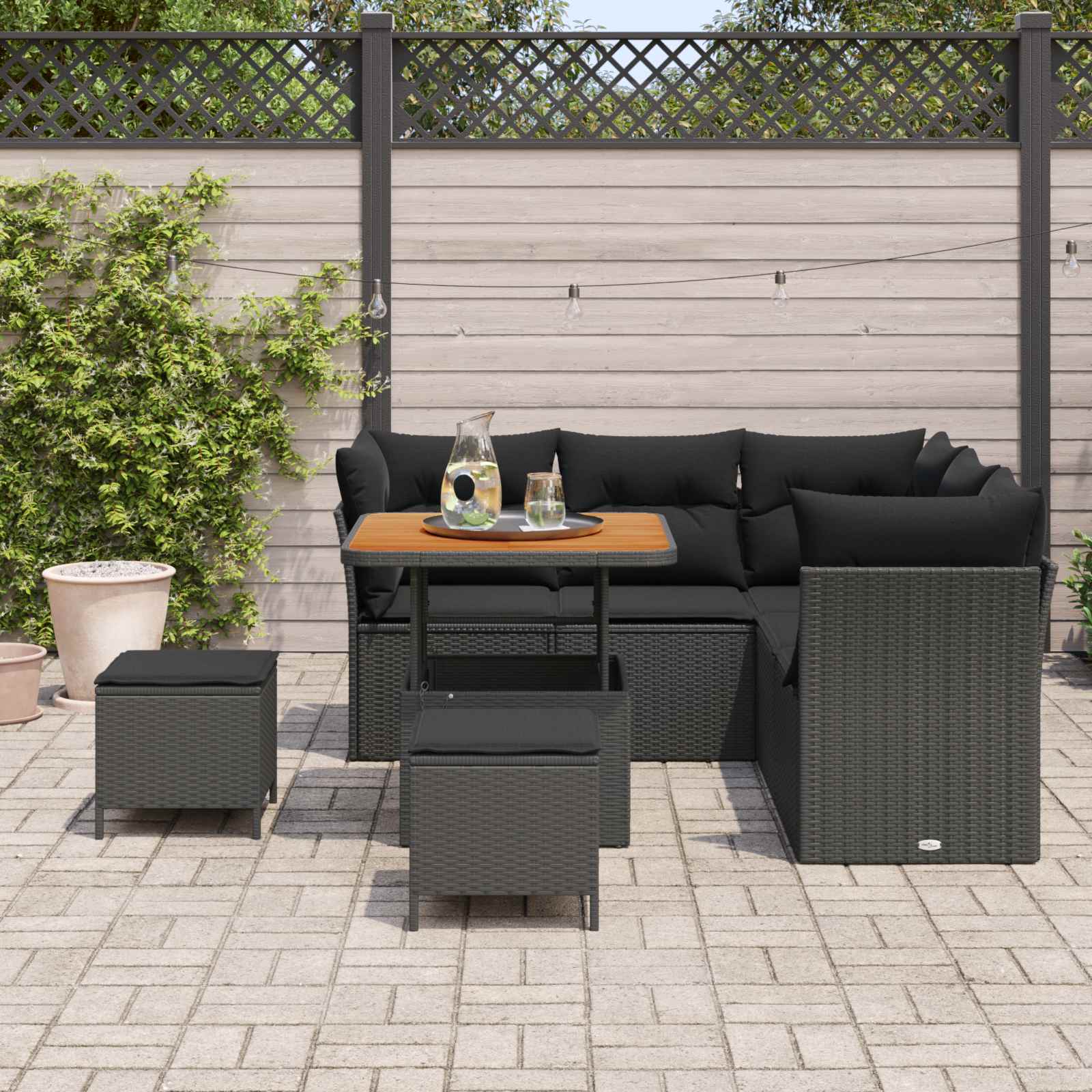Ensemble de canapé de jardin 8 pcs Noir polyrotin