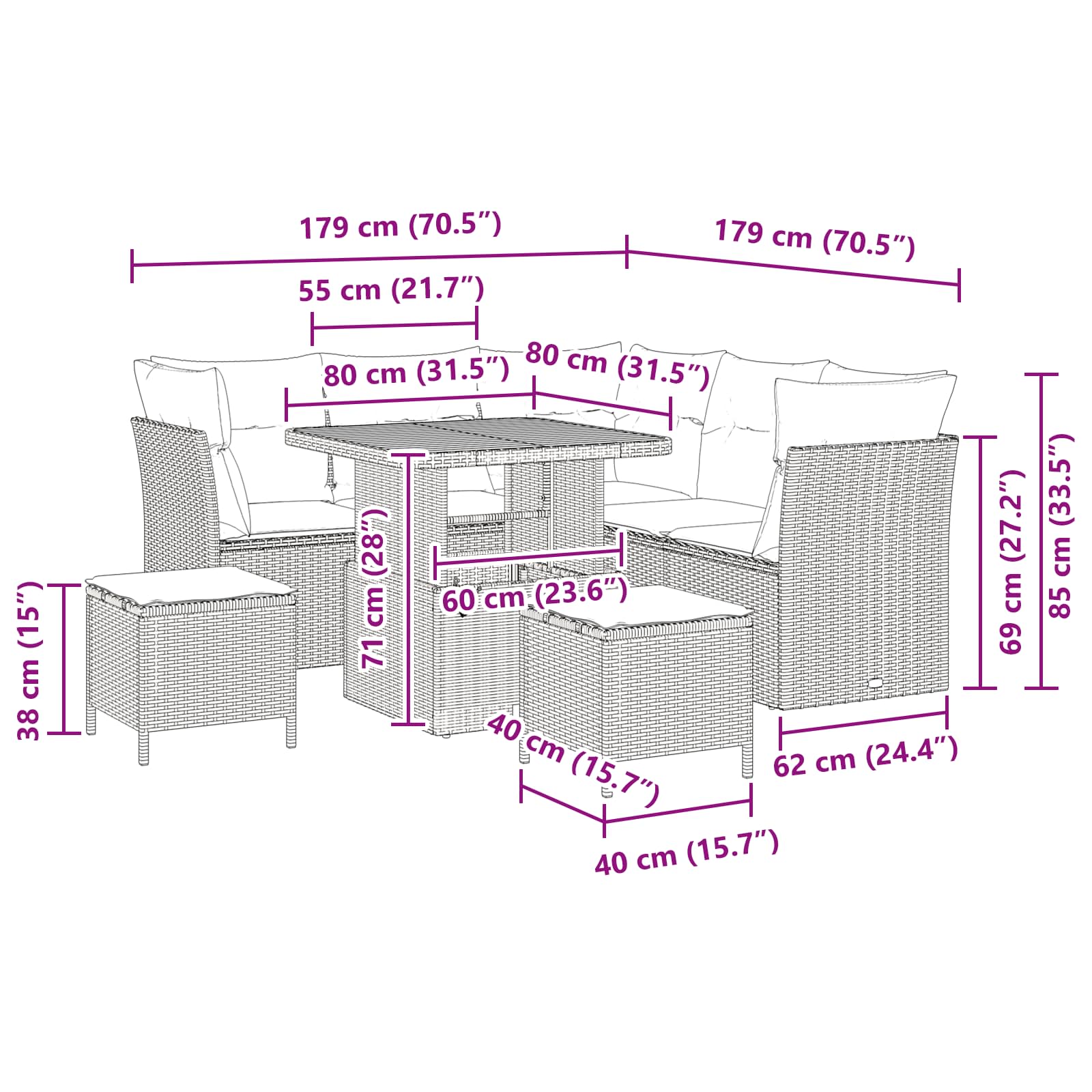 Ensemble de canapé de jardin 8 pcs Noir polyrotin