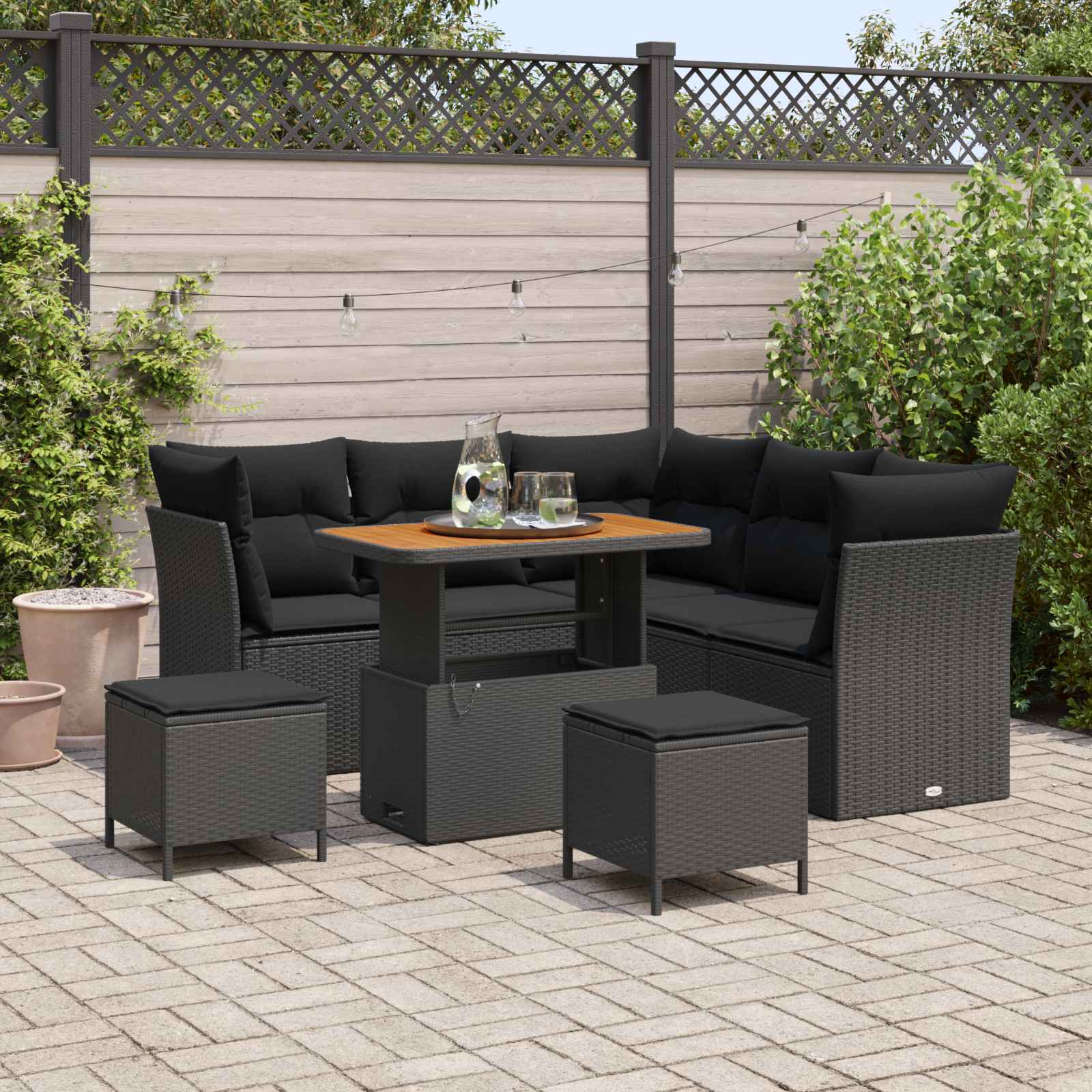 Ensemble de canapé de jardin 8 pc Noir polyrotin