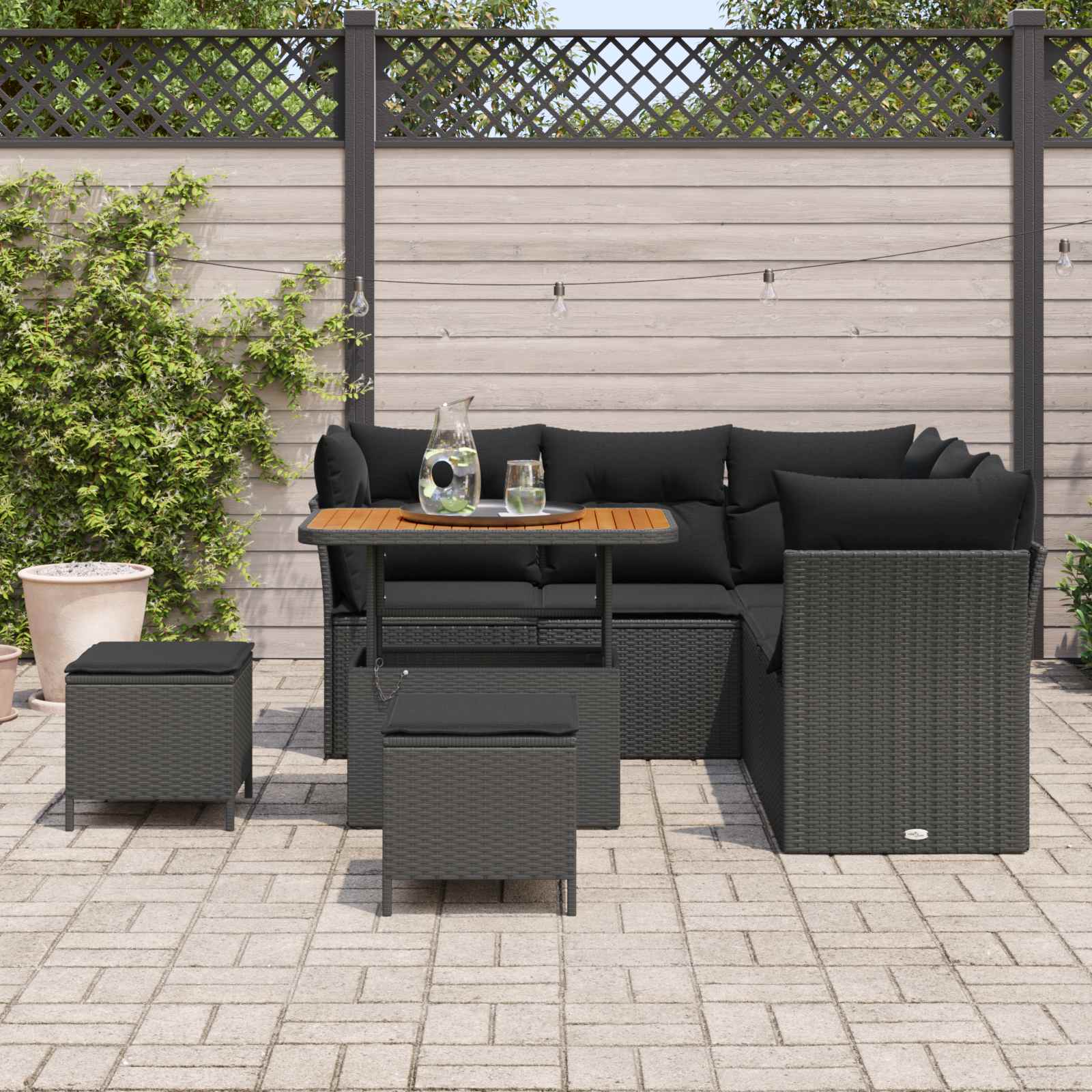 Ensemble de canapé de jardin 8 pc Noir polyrotin