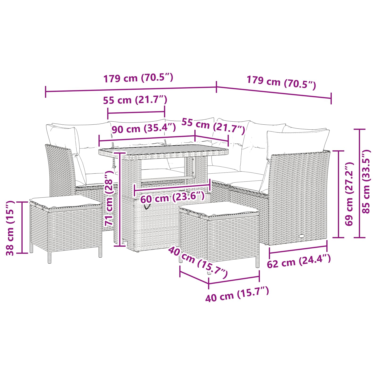 Ensemble de canapé de jardin 8 pcs Noir polyrotin