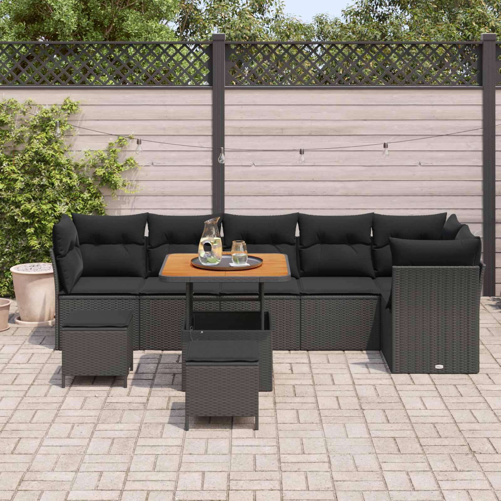 Ensemble de canapé de jardin 9 pcs Noir polyrotin - XIOS