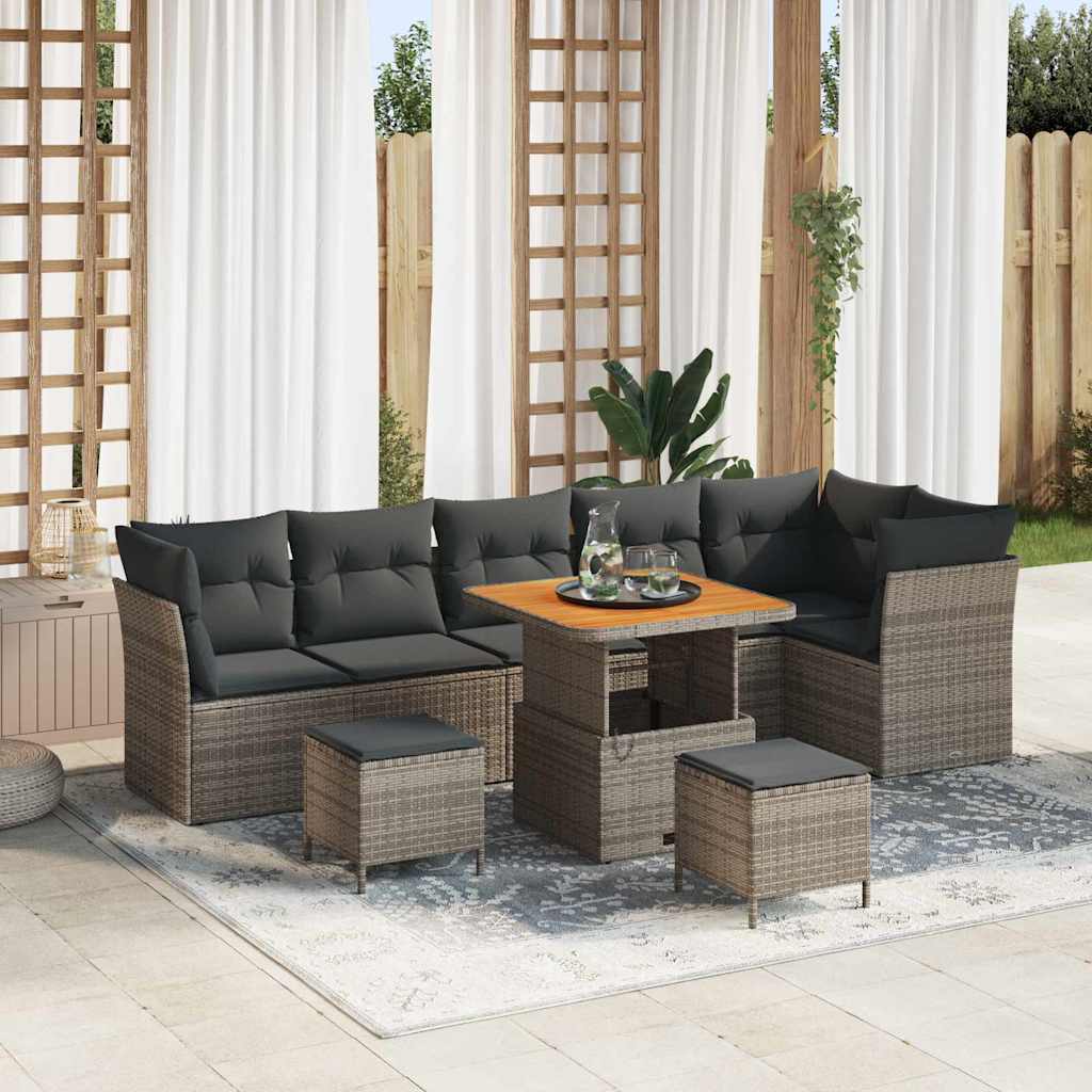 Ensemble de canapé de jardin 9 pcs Gris polyrotin - XIOS