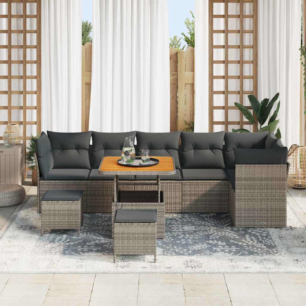 Ensemble de canapé de jardin 9 pcs Gris polyrotin - XIOS