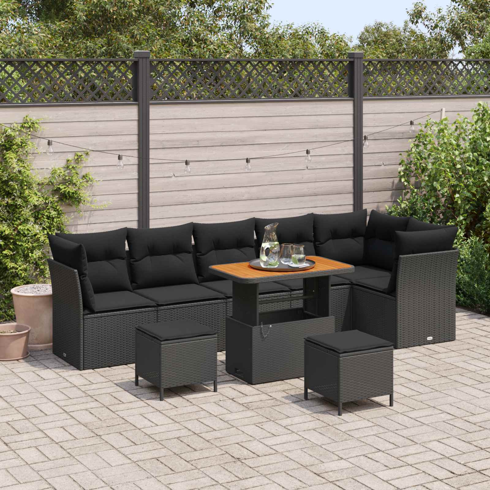 Ensemble de canapé de jardin 9 pcs Noir polyrotin - XIOS