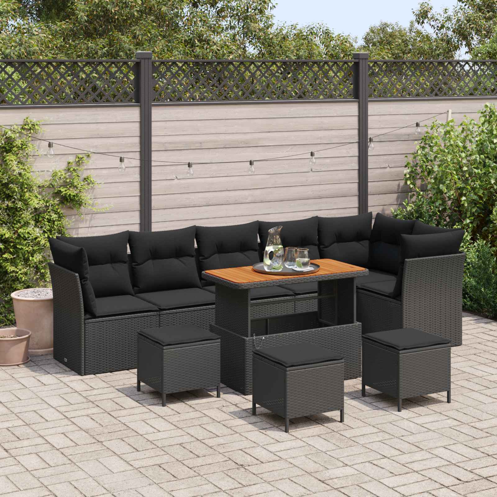 Ensemble de canapé de jardin 10 pcs Noir polyrotin - XIOS