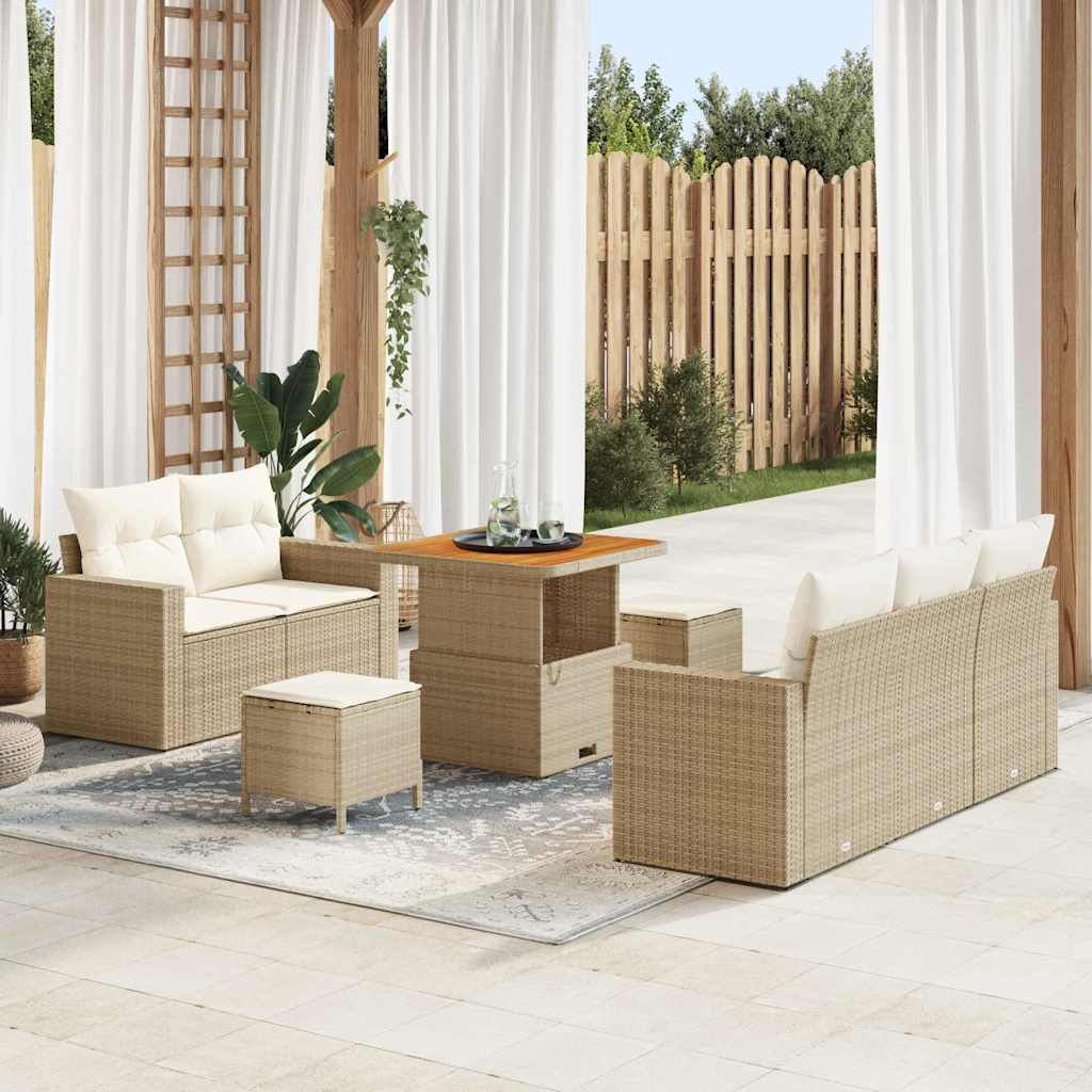 Ensemble de canapé de jardin avec coussin 8 pcs Beige polyrotin