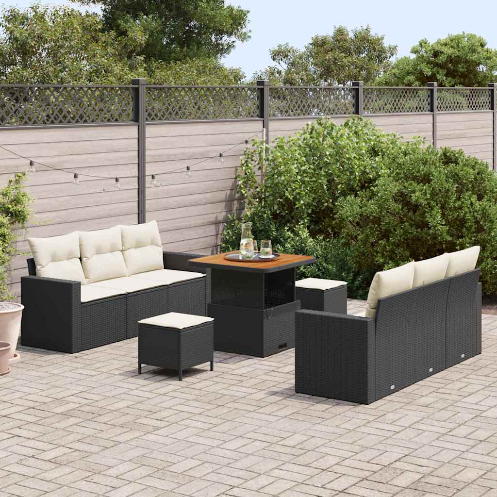 Ensemble de canapé de jardin 9 pcs Noir polyrotin - XIOS