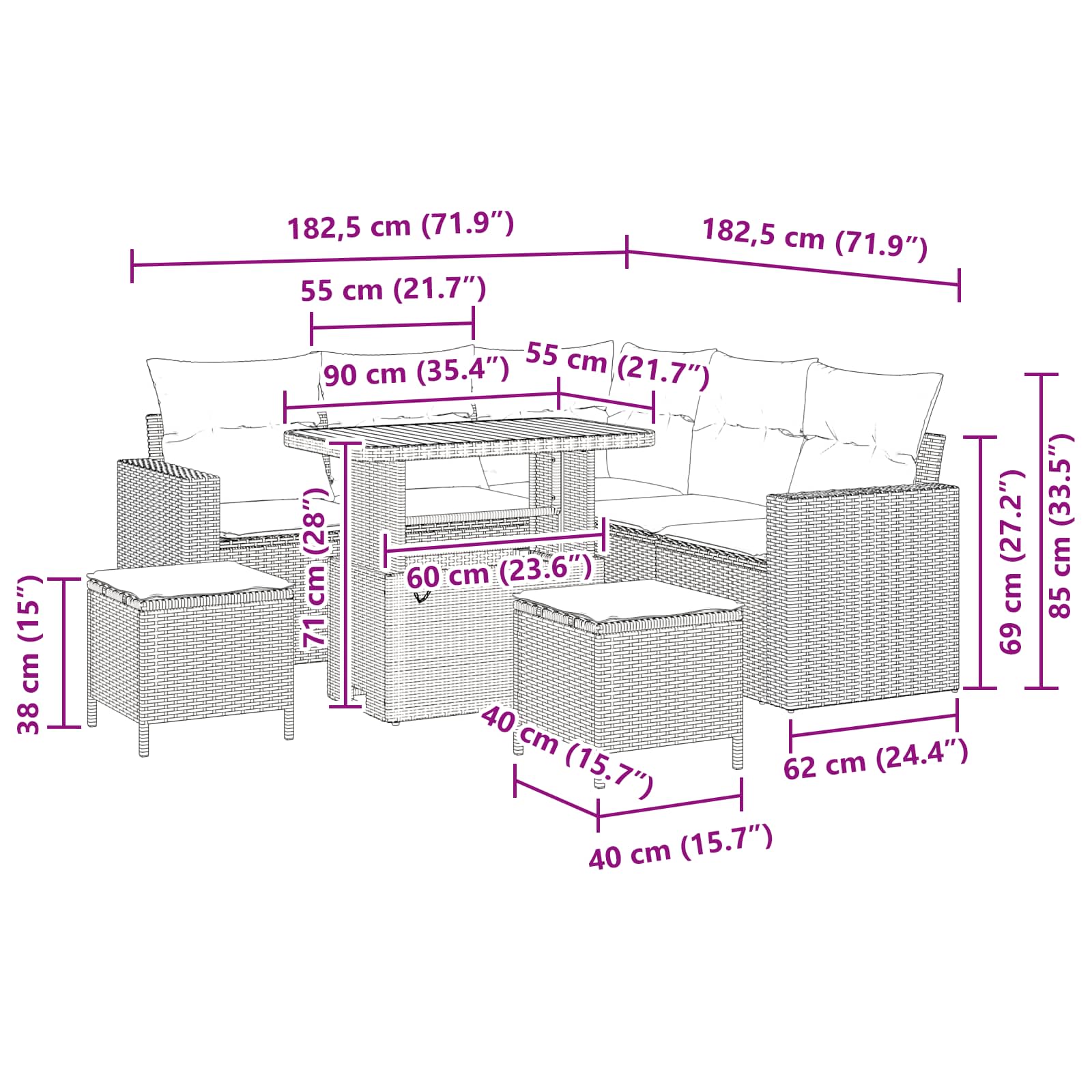 Ensemble de canapé de jardin 8 pcs Noir polyrotin