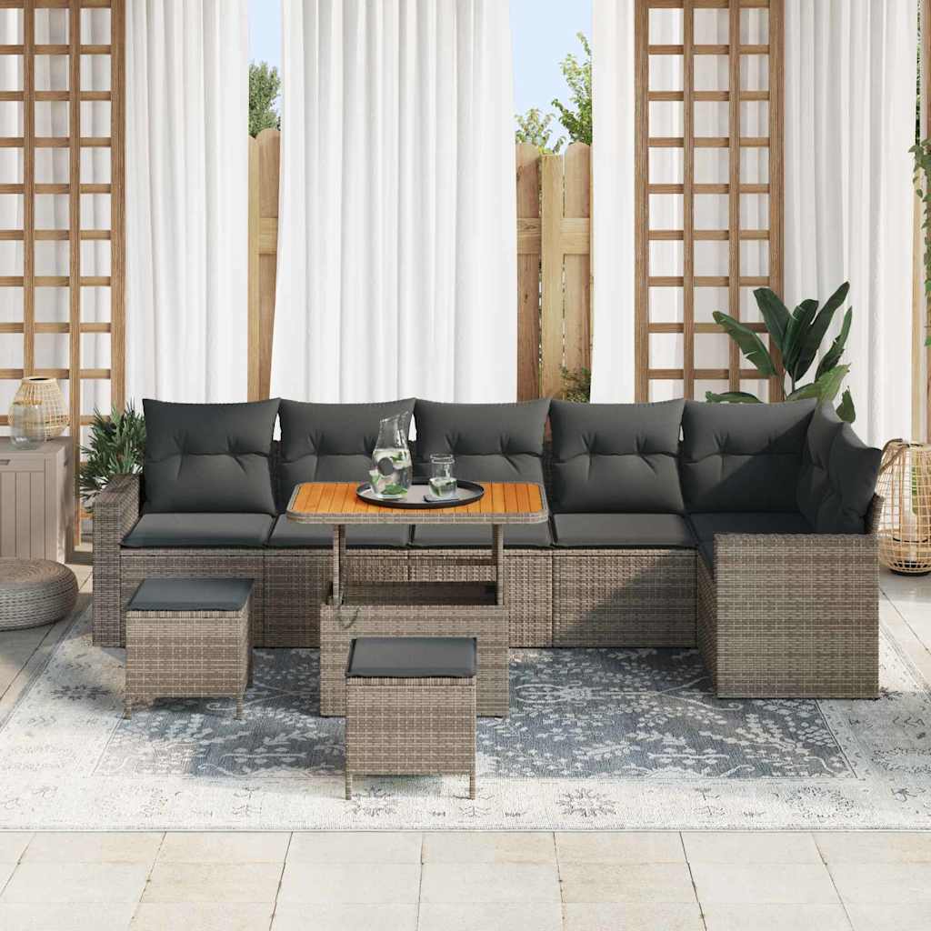 Ensemble de canapé de jardin 9 pcs Gris polyrotin - XIOS