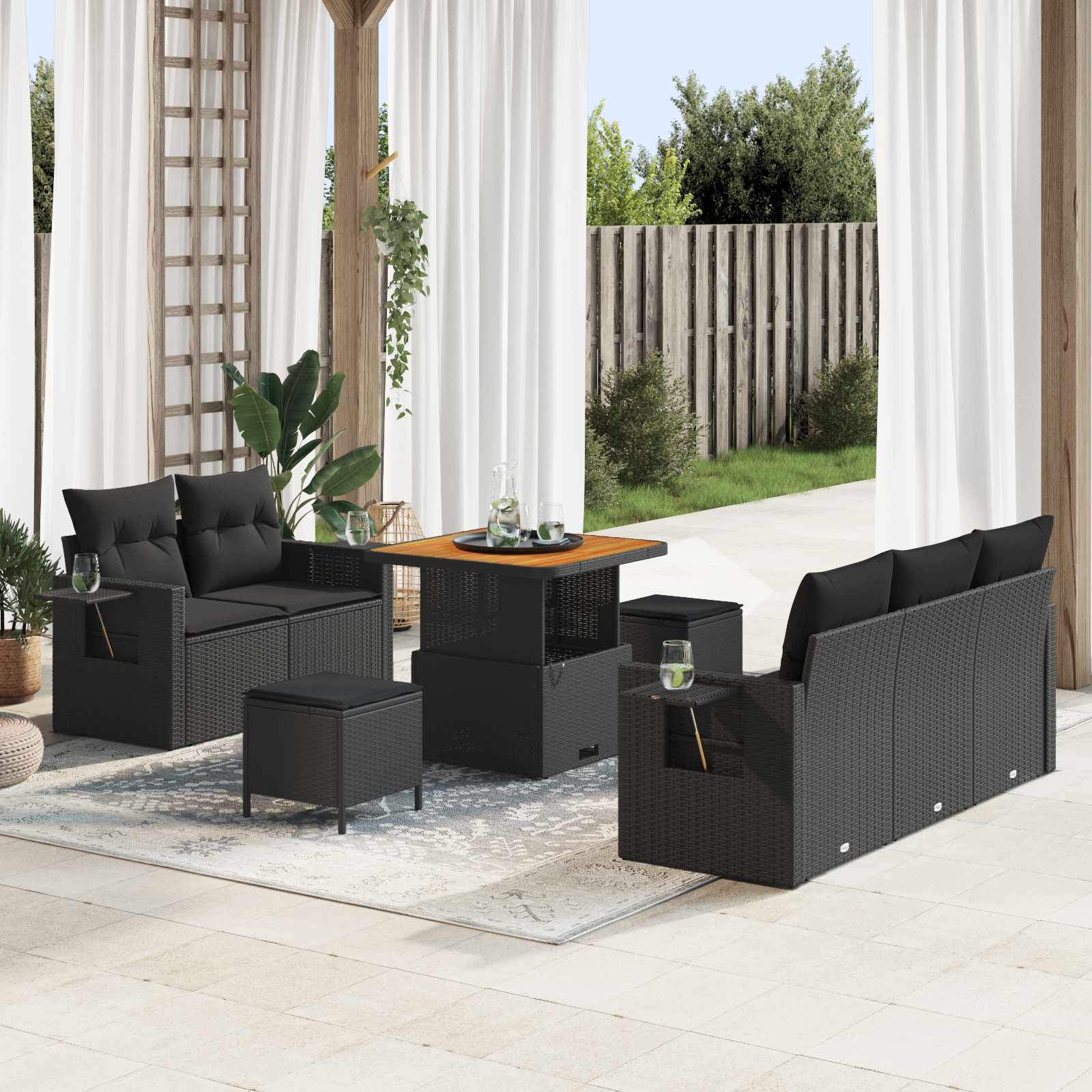 Ensemble de canapé de jardin 8 pc Noir polyrotin