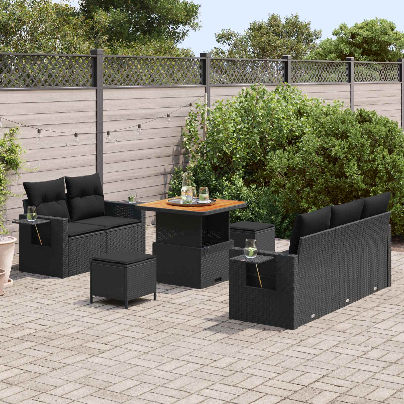 Ensemble de canapé de jardin 8 pc Noir polyrotin