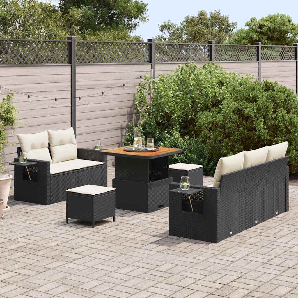 Ensemble de canapé de jardin avec coussin 8 pcs Noir polyrotin - XIOS