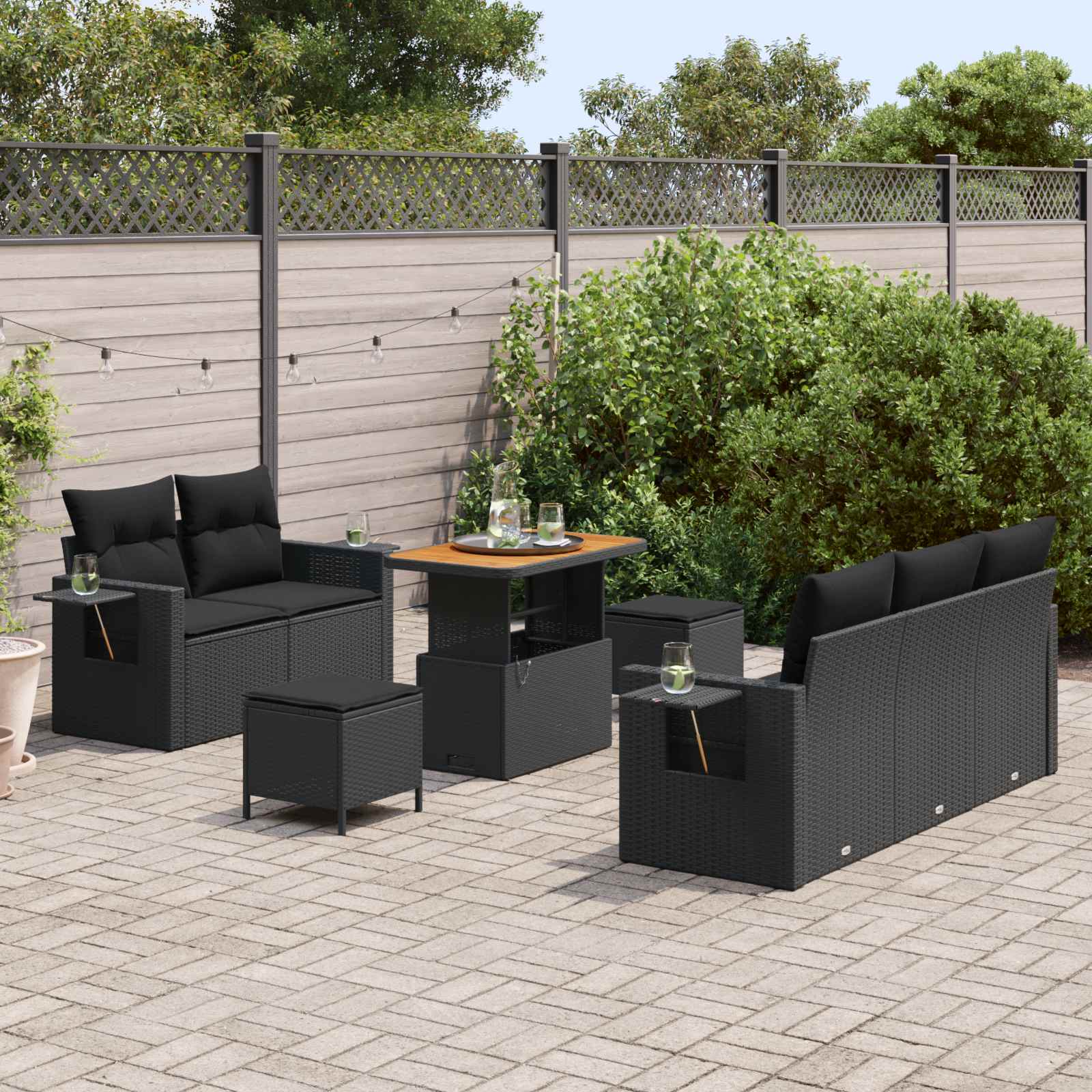 Ensemble de canapé de jardin 8 pc Noir polyrotin