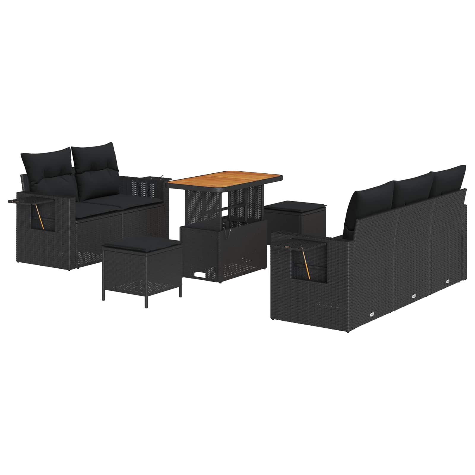 Ensemble de canapé de jardin 8 pc Noir polyrotin