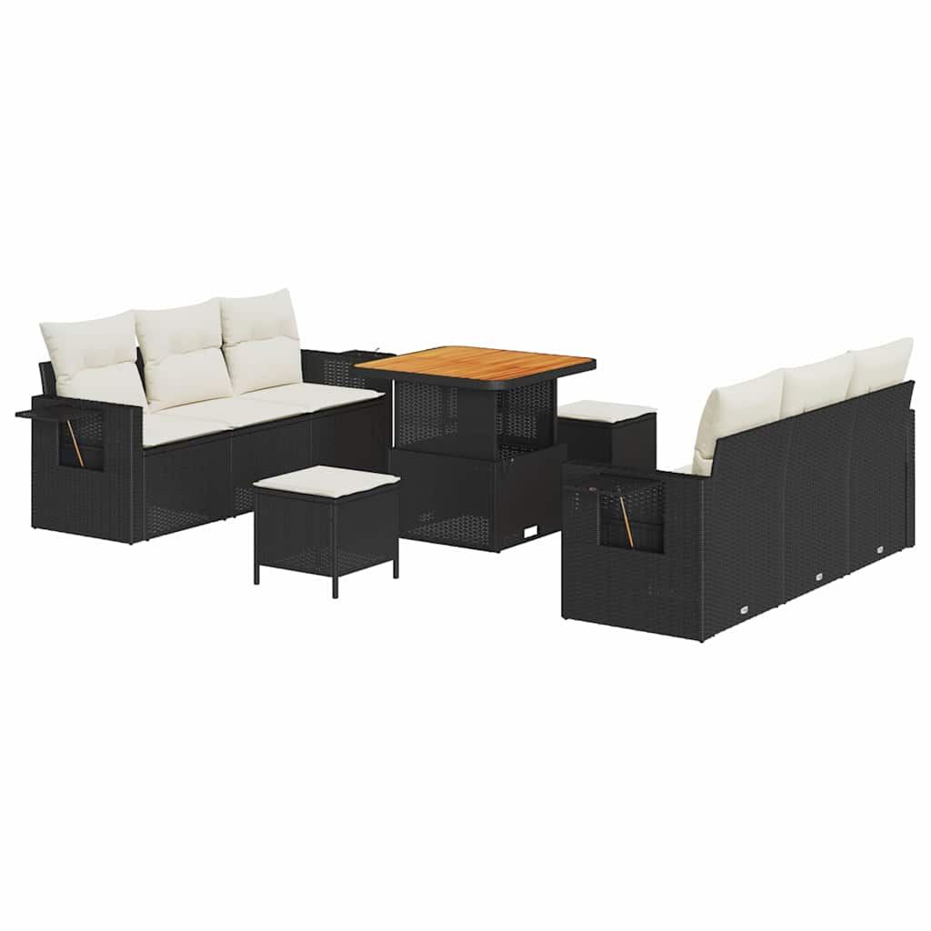 Ensemble de canapé de jardin avec coussin 9 pcs Noir polyrotin - XIOS