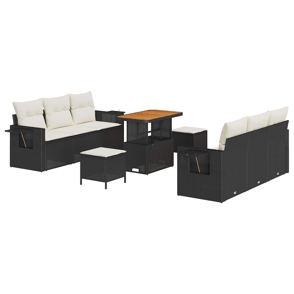 Ensemble de canapé de jardin avec coussin 9 pcs Noir polyrotin - XIOS