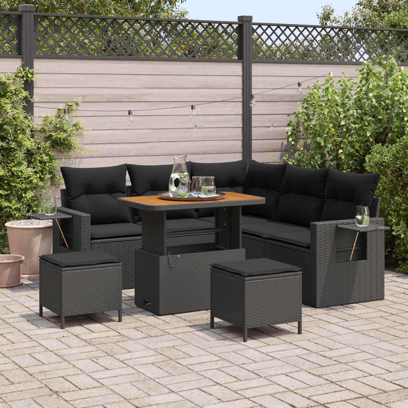 Ensemble de canapé de jardin 8 pc Noir polyrotin