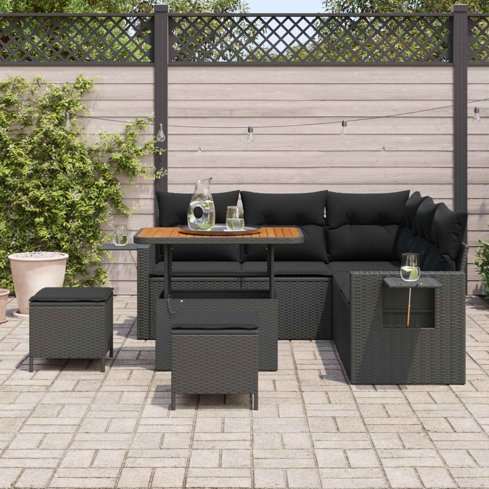 Ensemble de canapé de jardin 8 pc Noir polyrotin