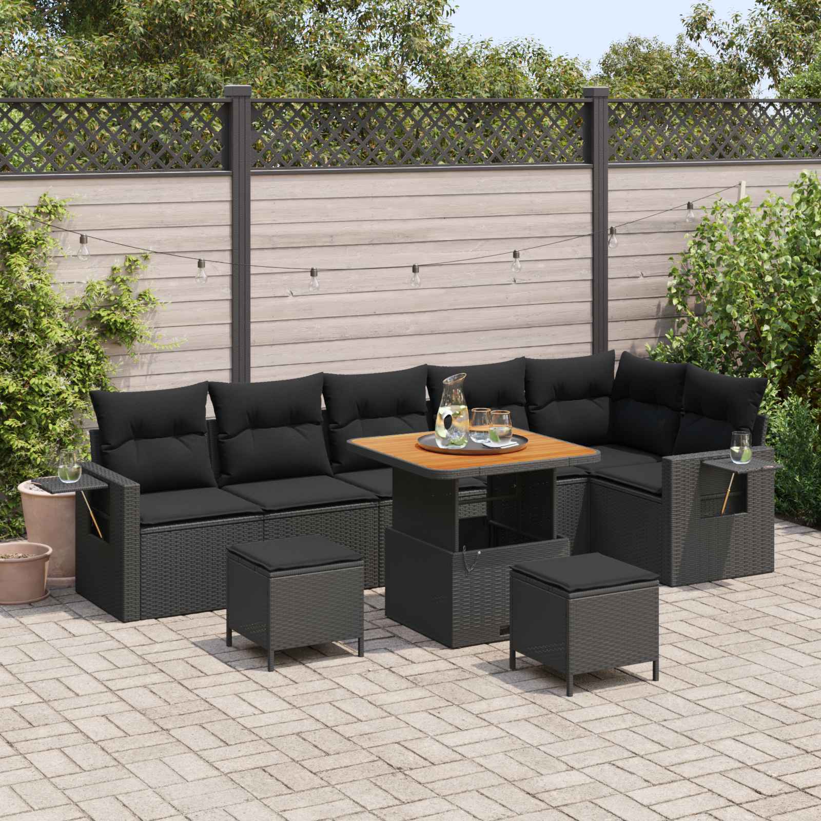 Ensemble de canapé de jardin 9 pcs Noir polyrotin - XIOS