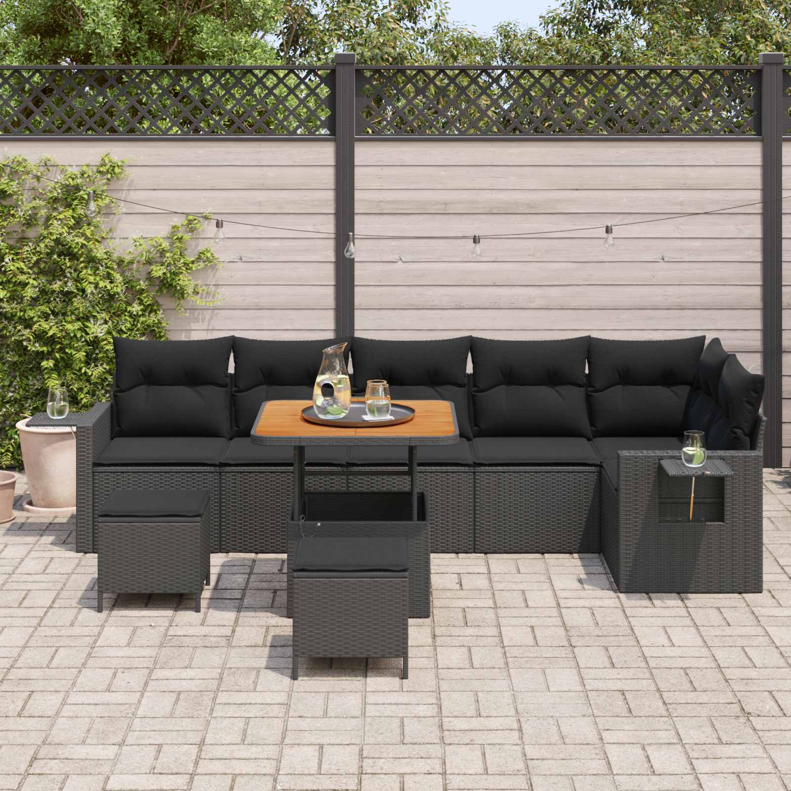 Ensemble de canapé de jardin 9 pcs Noir polyrotin - XIOS