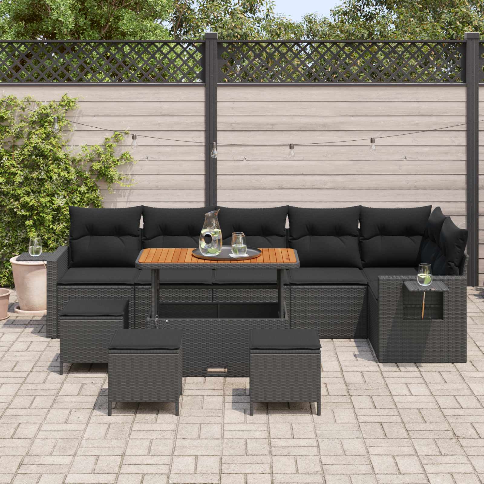 Ensemble de canapé de jardin 10 pcs Noir polyrotin - XIOS