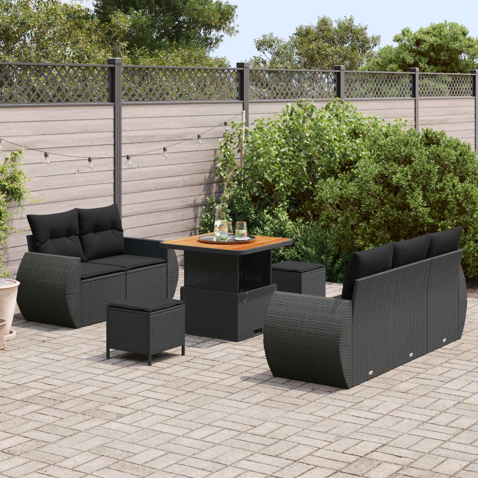 Ensemble de canapé de jardin 8 pc Noir polyrotin