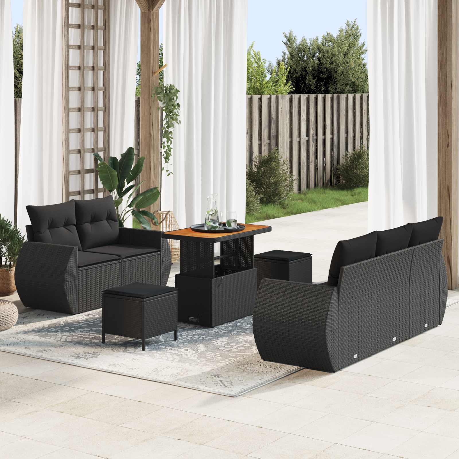 Ensemble de canapé de jardin 8 pc Noir polyrotin