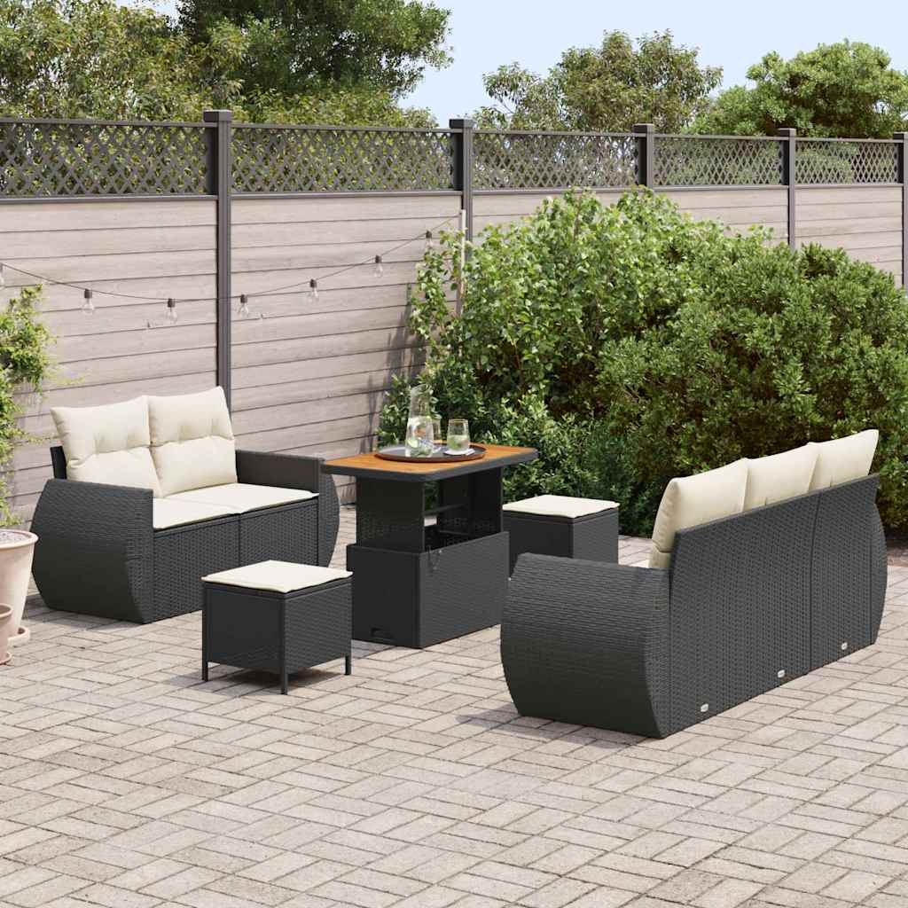 Ensemble de canapé de jardin 8 pcs Noir polyrotin - XIOS