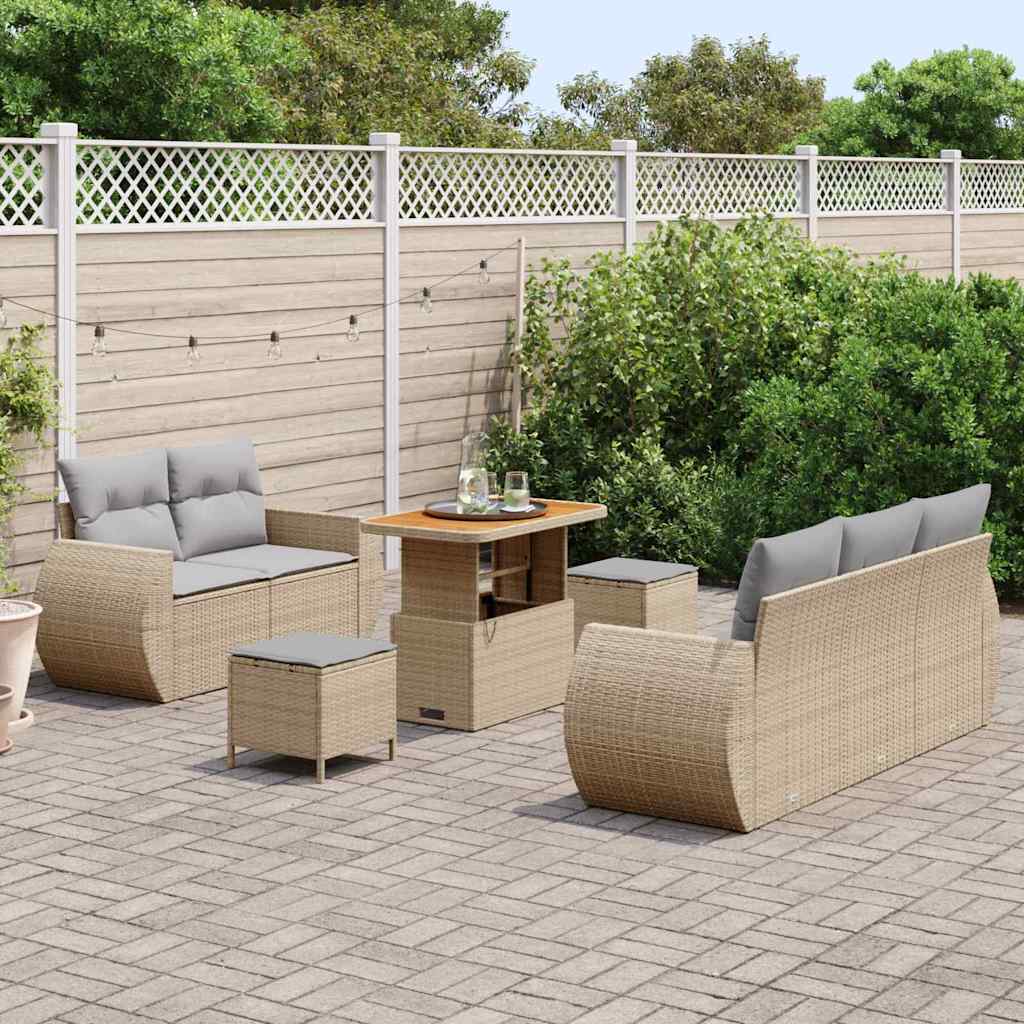 Ensemble de canapé de jardin 8 pcs Beige polyrotin - XIOS