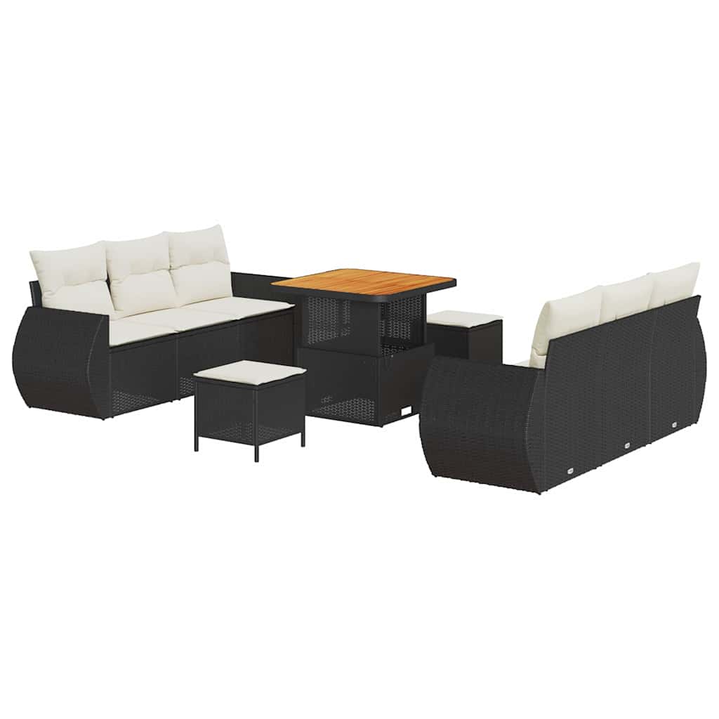 Ensemble de canapé de jardin avec coussin 9 pcs Noir polyrotin - XIOS