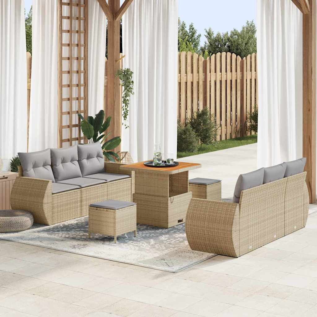 Ensemble de canapé de jardin avec coussin 9 pcs Beige polyrotin - XIOS