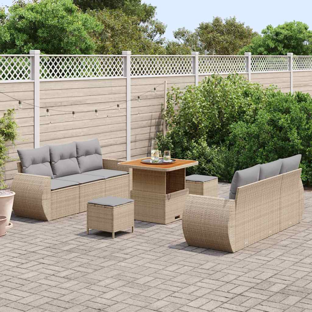 Ensemble de canapé de jardin avec coussin 9 pcs Beige polyrotin - XIOS