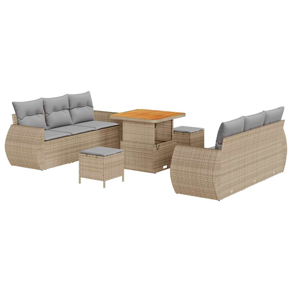 Ensemble de canapé de jardin avec coussin 9 pcs Beige polyrotin - XIOS