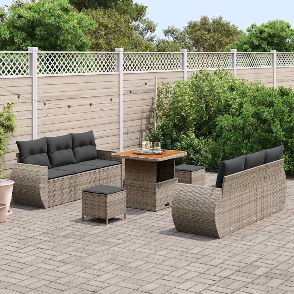 Ensemble de canapé de jardin avec coussin 9 pcs Gris polyrotin - XIOS