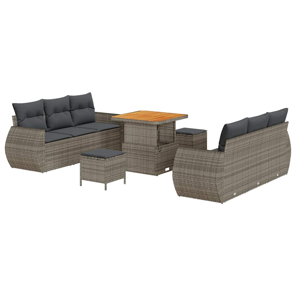 Ensemble de canapé de jardin avec coussin 9 pcs Gris polyrotin - XIOS