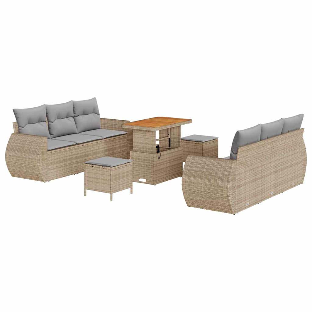Ensemble de canapé de jardin avec coussin 9 pcs Beige polyrotin - XIOS