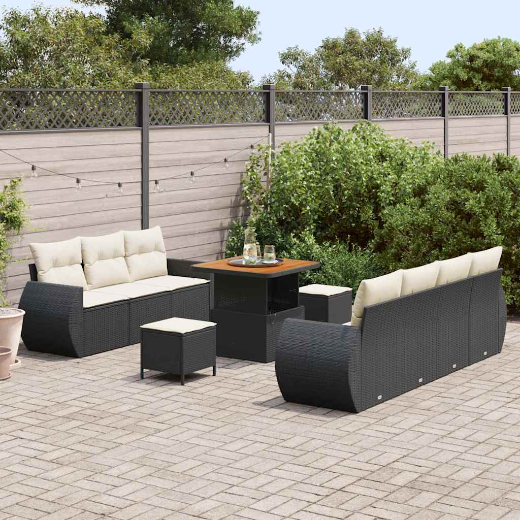 Ensemble de canapé de jardin avec coussin 10 pcs Noir polyrotin - XIOS