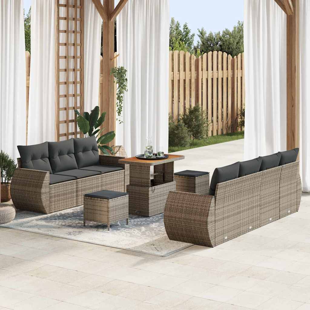 Ensemble de canapé de jardin avec coussin 10 pcs Gris polyrotin - XIOS